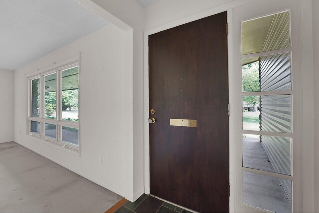 957 Sharon View Dr, Newark, OH 43055 - foyer featuring plenty of natural light, dark colored carpet, and baseboards