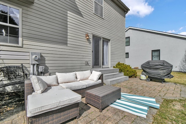 view of patio featuring an outdoor living space and area for grilling