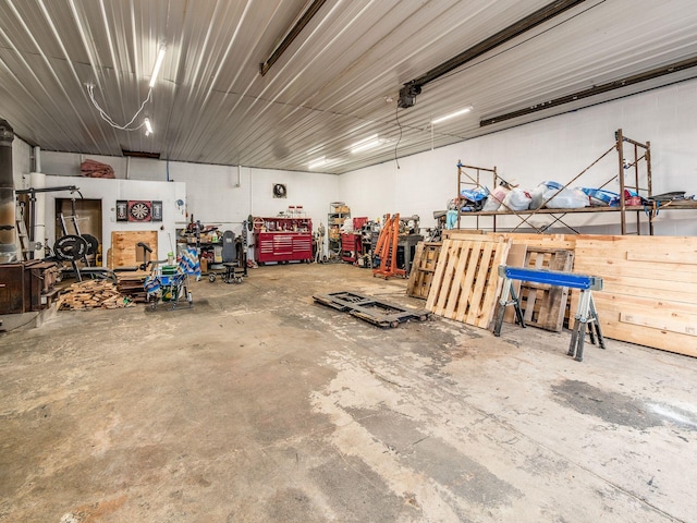 garage featuring a workshop area