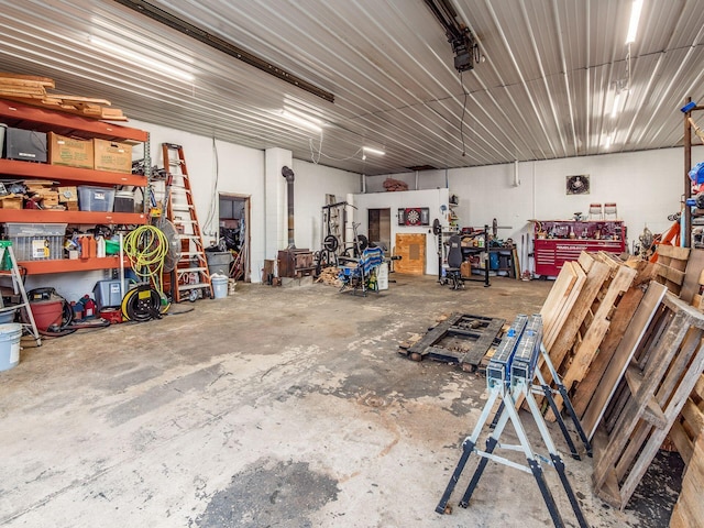 garage featuring a workshop area