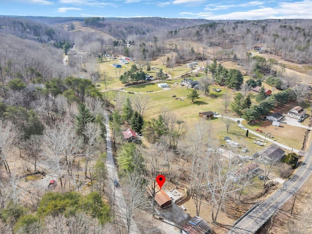 drone / aerial view with a forest view