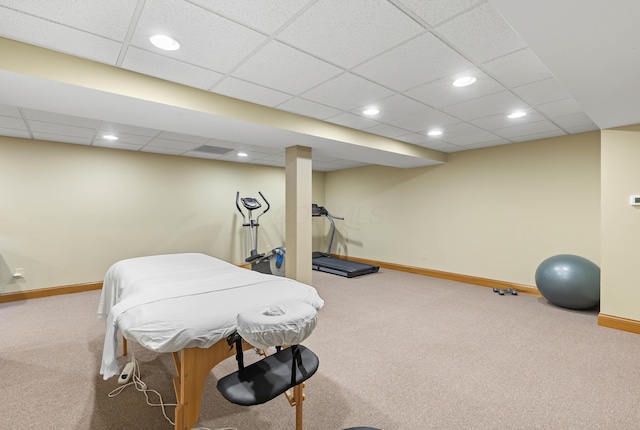 carpeted bedroom with recessed lighting and baseboards