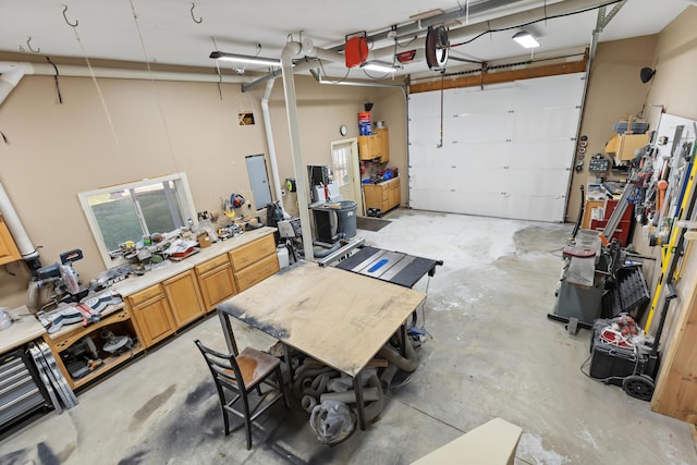 garage featuring a workshop area