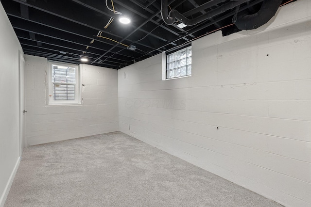 below grade area featuring carpet floors and a wealth of natural light