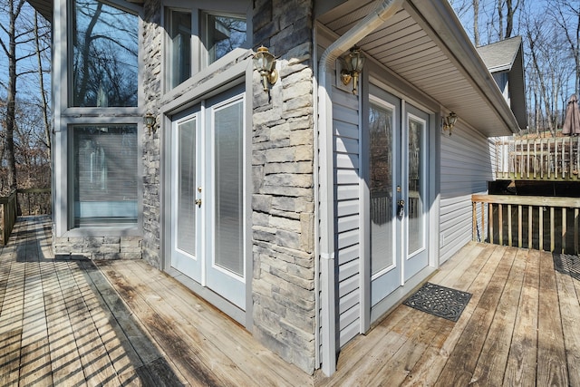 wooden terrace with french doors