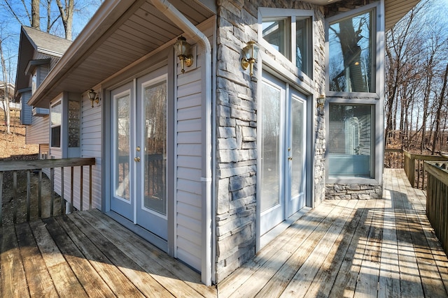 wooden terrace with french doors