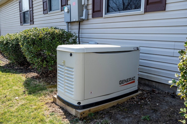 exterior details featuring electric meter and a power unit