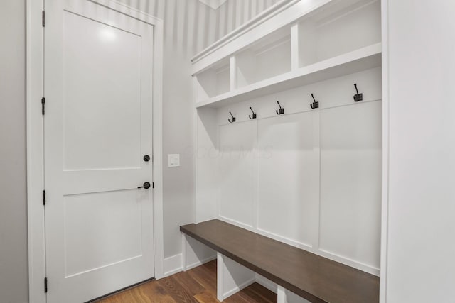 mudroom with dark wood-style floors