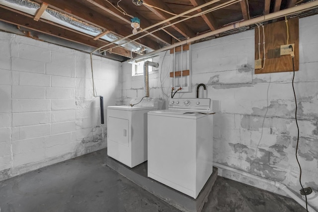 below grade area with washer and dryer