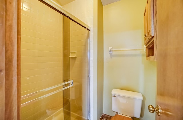 bathroom with a shower stall and toilet