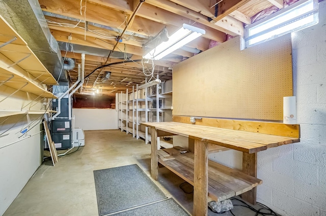 basement with heating unit