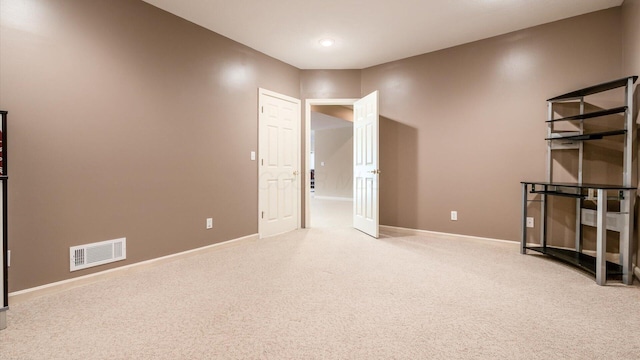 unfurnished bedroom with visible vents, recessed lighting, baseboards, and carpet floors