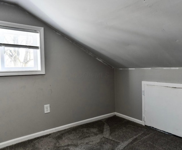 additional living space with baseboards, carpet, and lofted ceiling