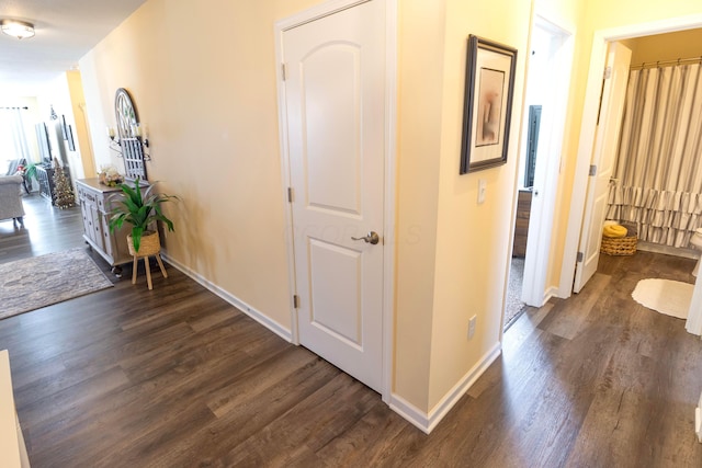 hall featuring baseboards and dark wood finished floors