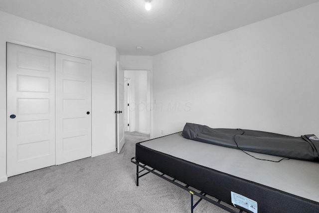 carpeted bedroom with a closet