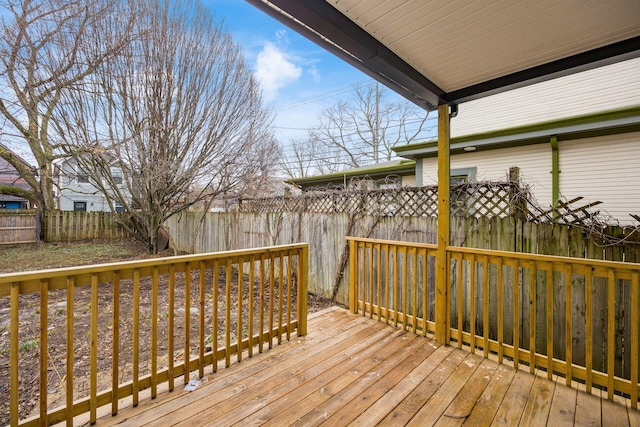 wooden terrace featuring a fenced backyard