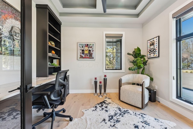 office featuring baseboards and wood finished floors