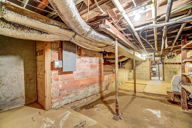 unfinished basement with electric panel