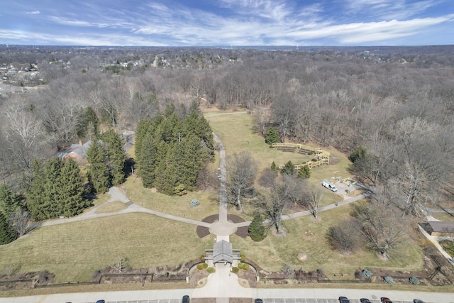 drone / aerial view with a view of trees