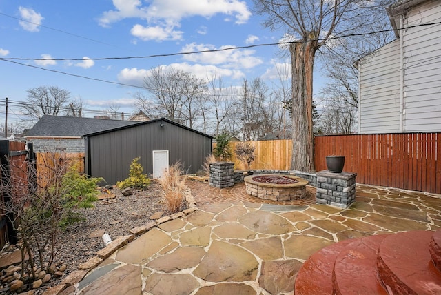 view of patio / terrace featuring a fire pit and a fenced backyard