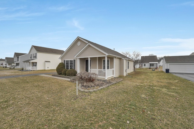 view of front of property with a porch and a front yard