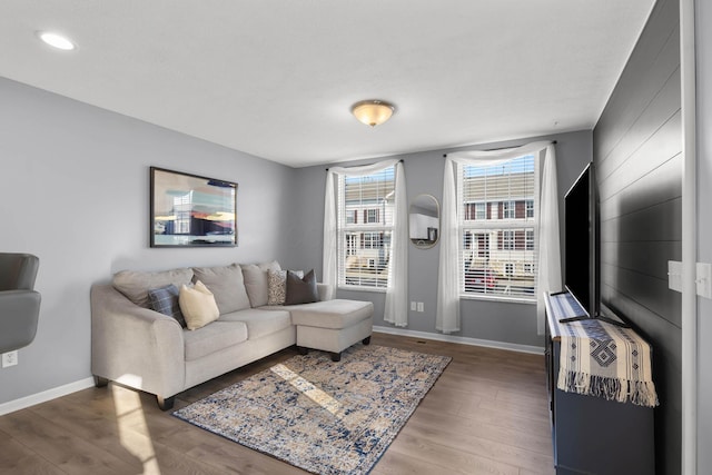 living room featuring baseboards and wood finished floors