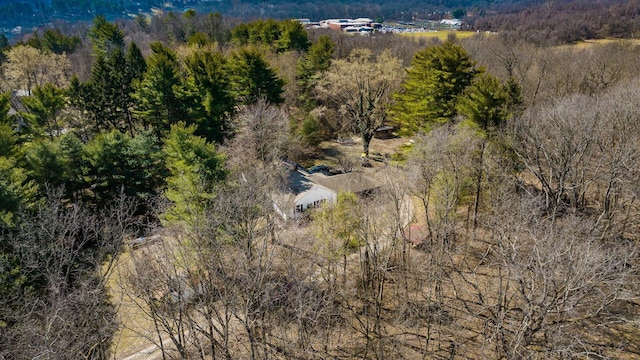 bird's eye view featuring a view of trees