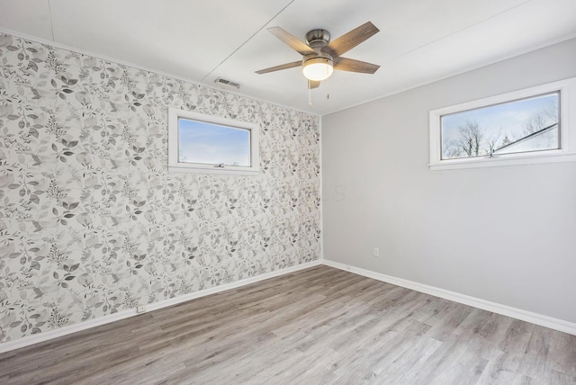 336 E Plum St, Westerville, OH 43081 - empty room with ceiling fan, baseboards, plenty of natural light, and wood finished floors