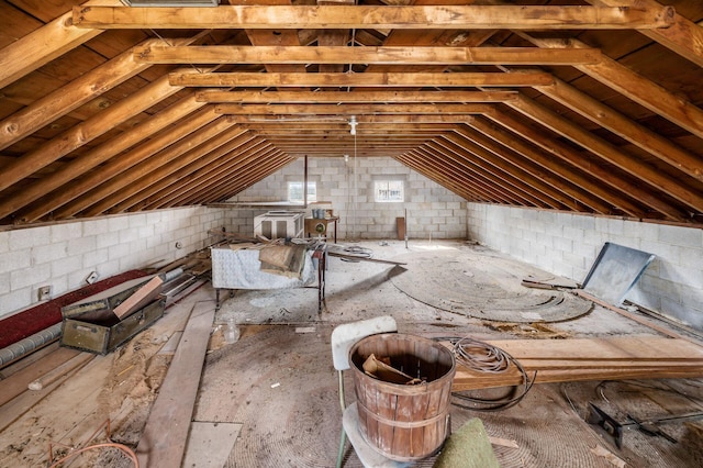 view of unfinished attic