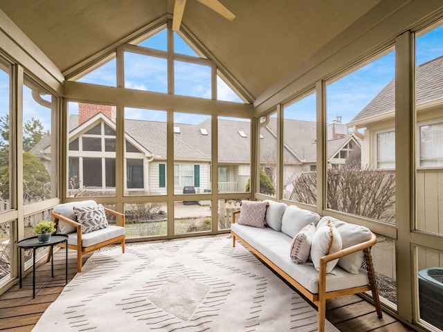 sunroom with vaulted ceiling