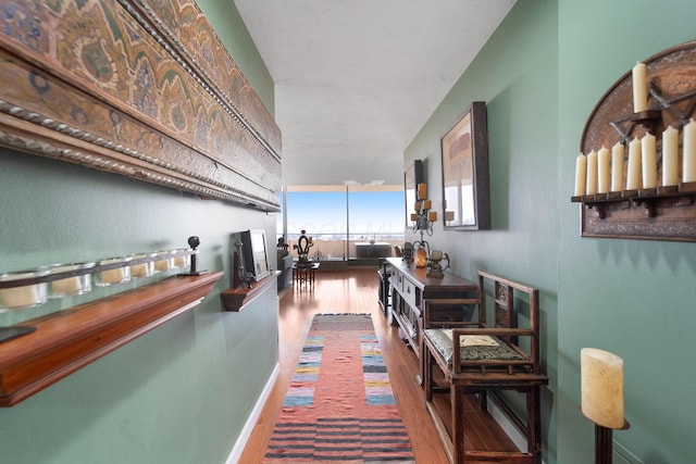 corridor featuring baseboards and wood finished floors