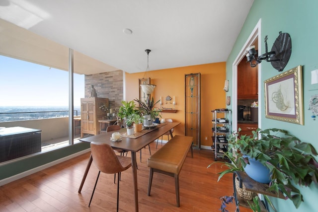 dining room featuring baseboards and light wood-type flooring