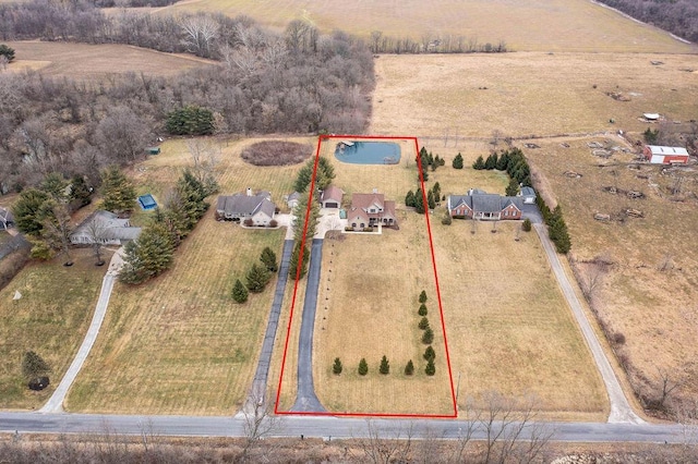 drone / aerial view featuring a rural view