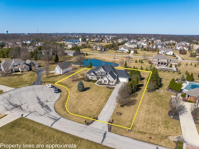 birds eye view of property with a residential view