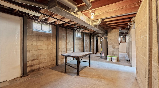 basement featuring water heater