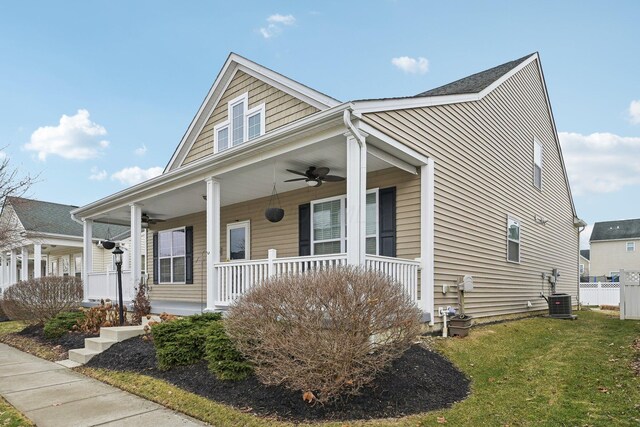 6741 Bigerton, Canal Winchester, OH 43110 - view of front of home with a ceiling fan, a porch, and cooling unit