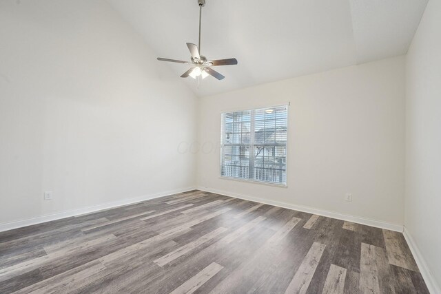 6741 Bigerton, Canal Winchester, OH 43110 - spare room with dark wood-style flooring, ceiling fan, baseboards, and high vaulted ceiling