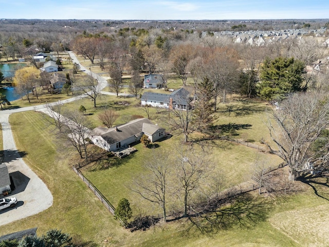 birds eye view of property featuring a rural view