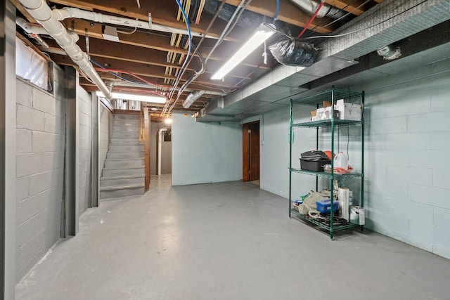 unfinished basement with stairway