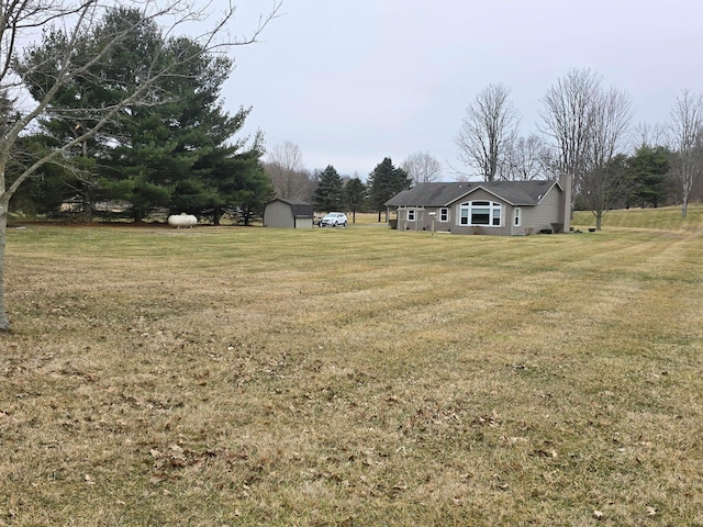 view of yard featuring an outbuilding and a storage unit