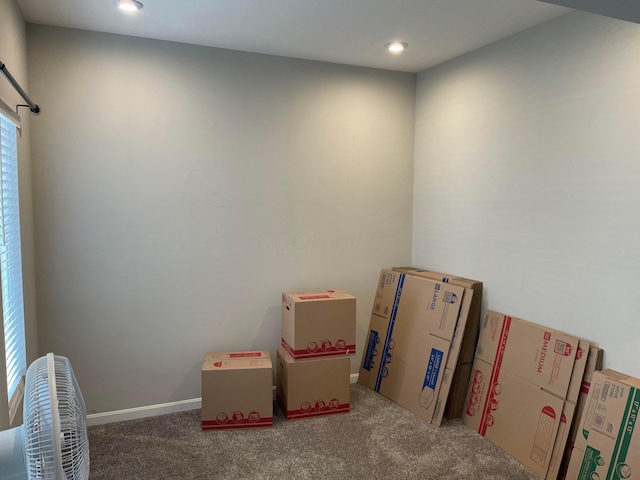 game room featuring baseboards and carpet floors