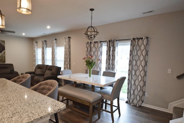 4835 Amber Crossing Dr, Columbus, OH 43232 - dining area featuring recessed lighting, baseboards, a chandelier, dark wood finished floors, and visible vents