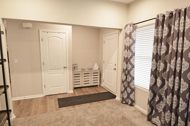 4835 Amber Crossing Dr, Columbus, OH 43232 - foyer with carpet flooring, baseboards, and wood finished floors