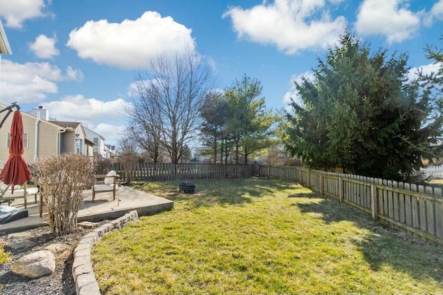 view of yard featuring a patio and a fenced backyard