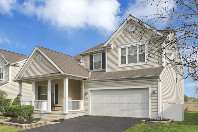 6016 Myrick Rd, Dublin, OH 43016 - view of front of property featuring covered porch, an attached garage, a shingled roof, and aphalt driveway