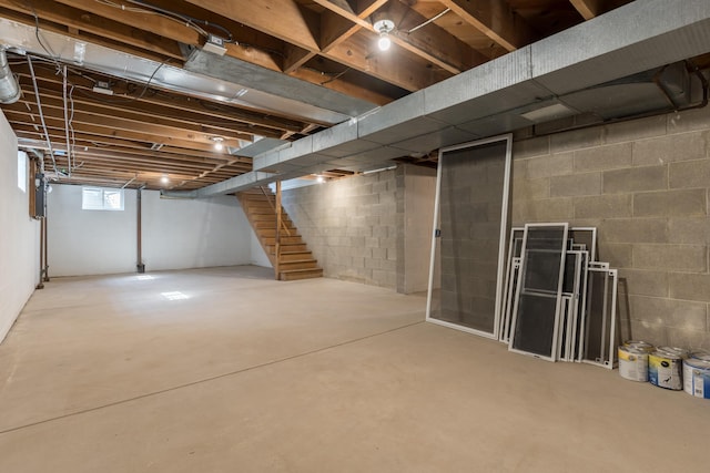 basement featuring stairway