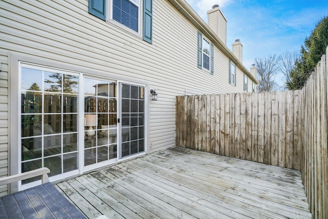 wooden terrace featuring fence