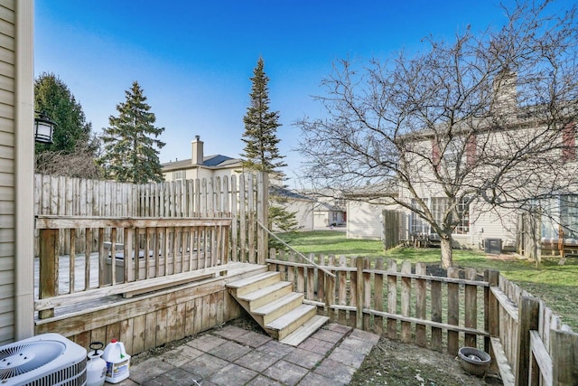 wooden terrace featuring fence and central AC