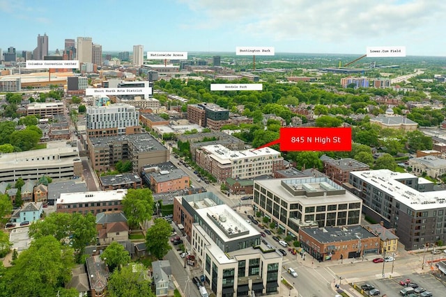 drone / aerial view with a city view