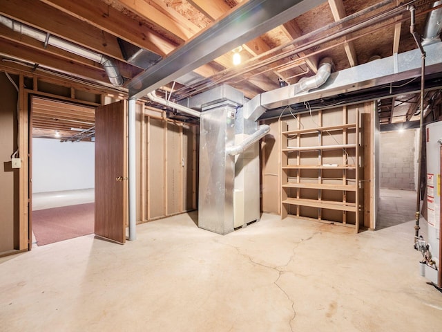 unfinished basement with heating unit